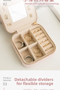 Detailed interior of a pink velvet jewelry box with ring slots and a mirror