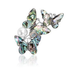 Butterfly Brooch Alloy Natural Abalone Shell Faux Artificial Pearl Elegant Corsage Pin For Women Fashion Dress Accessories