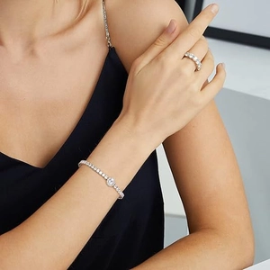 Elegant silver tennis bracelet with 6mm zircon stone and matching ring set for women