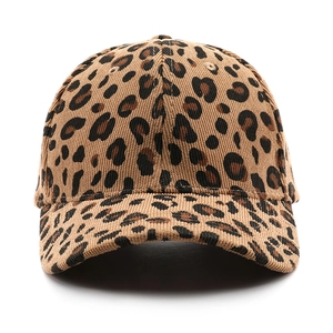 Classic leopard print corduroy baseball cap in brown and black tones for autumn and winter