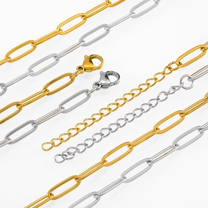 Gold and silver stainless steel paperclip chains with lobster clasps for jewelry making