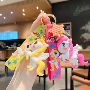 Cute 3D Cartoon Unicorn Keychain Soft PVC Silicone Winged Pony Bag Pendant Creative Gift For Kids Friends