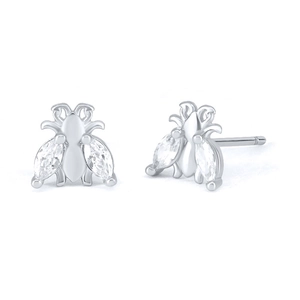 Close-up of S925 silver needle bee earrings with marquise-cut cubic zirconia wings