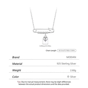 Minimalist 925 sterling silver safety pin necklace with a polished heart-shaped pendant