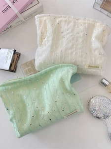 Trousses à maquillage élégantes en dentelle et paillettes beige et vert clair