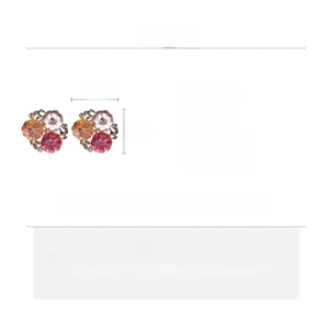 Detailed spec sheet for flower stud earrings showing 2.6x2.6cm size and alloy material