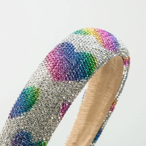 Regenbogen Kristall-Herz Stirnband mit glitzernden Steinen und weichem Samtfutter