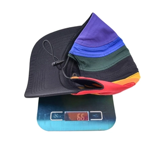 Lightweight rainbow panel baseball cap weighing 66g on a scale for sun protection