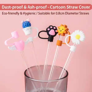 Reusable silicone straw covers with cartoon shapes for 0.8cm diameter straws