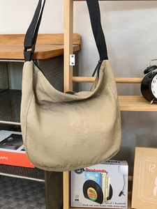Japanese style khaki large capacity crossbody bag with minimalist dumpling shape
