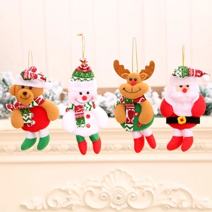 Set of 4 Christmas plush ornaments featuring bear, snowman, reindeer and Santa figures