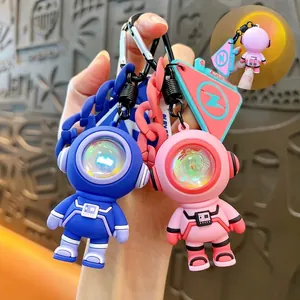 Cool Astronaut Keychain With LED Atmosphere Light PVC Spaceman Bag Pendant Creative Gift For Car Keys Schoolbag Decoration