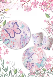 Ensemble de vaisselle jetable de fête papillon de printemps assiettes gobelets en papier déco