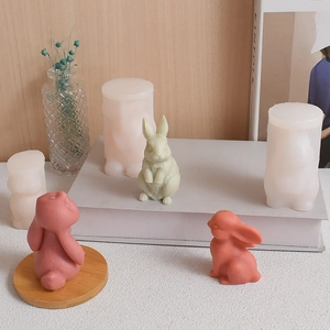 3D Rabbit silicone molds for DIY scented candles and Easter bunny plaster ornaments