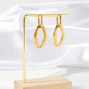Minimalist 18K gold plated stainless steel irregular geometric hoop earrings on stand