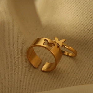 18K Vergoldeter Edelstahl Schmetterling Ring Set Für Damen Paare Minimalistisch Ausschnitt Offen Verstellbar Hochwertiger Schmuck