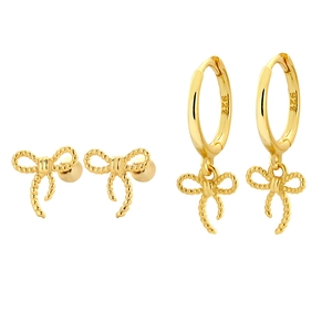 925 Sterling Silver Bow Earrings Ribbon Knot Twisted Rope Texture Studs And Hoops For Women