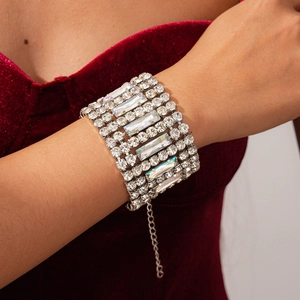 Luxury multi-row rhinestone bracelet with round and rectangular crystals for women