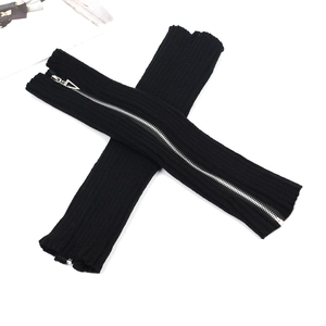 Black knit leg warmers with silver zipper detail, trendy Harajuku style boot covers