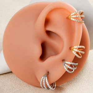 Three-layer stainless steel nose rings with white zircon studs in gold and silver finish