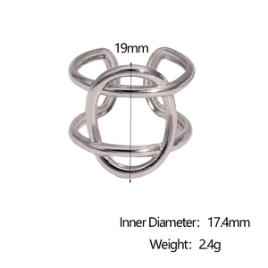 Detailed size chart showing 17.4mm inner diameter for geometric hollow stainless steel ring