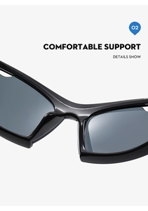 Detail of ergonomic integrated nose pads on black y2k sports sunglasses for comfortable support