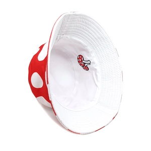 Reversible red and white mushroom pattern sun hat with small interior embroidery
