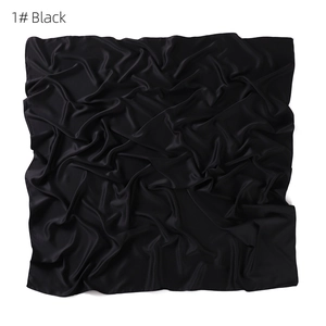Solid color satin square scarf, large soft breathable black silk feel fashion head wrap.