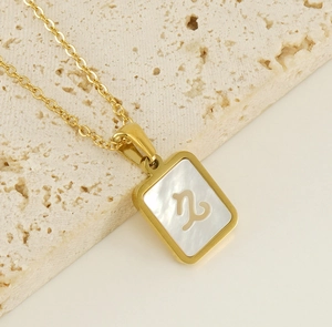 Détail du pendentif Capricorne en acier doré 18K avec incrustation nacre