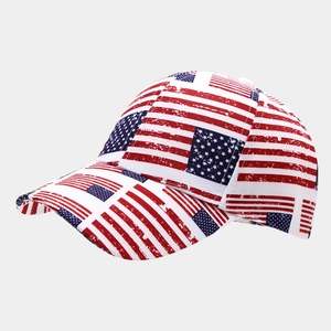 Detail of vintage American flag pattern and distressed texture on baseball cap