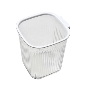 Modern transparent square waste bin with vertical stripes and elegant white trim finish