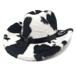 Sombrero De Vaquero Occidental Estampado De Vaca Felpa Pelo Sintético Cálido Invierno Fiesta Moda Con Hebilla De Toro