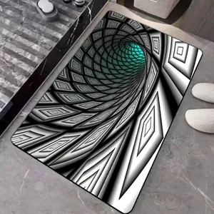 3D Optical Illusion Floor Mat Diatomaceous Mud Absorbent Non-Slip Rug For Bathroom Kitchen Entrance Geometric Vortex