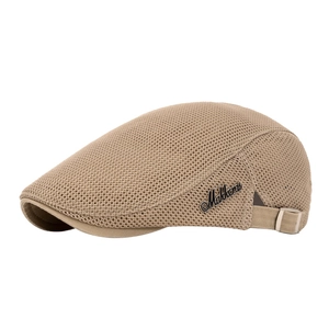 Breathable mesh khaki ivy cap for men featuring a metallic logo and adjustable strap