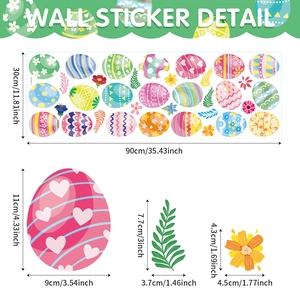 Dimensions détaillées des stickers muraux œufs de Pâques avec taille de feuille et éléments