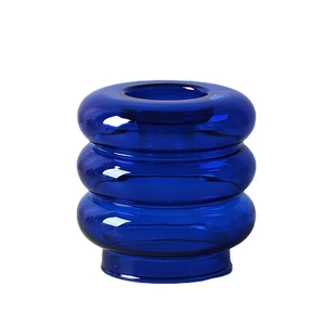 Blue triple bubble glass vase with a creative dual-use design for flowers or candles