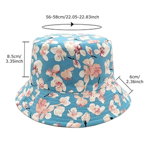 Light blue bucket hat with floral print for women, sun protection headwear for summer