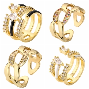 Fashion Open Adjustable Ring Copper Gold Plated With Zircon Cuban Chain Geometric Jewelry For Women