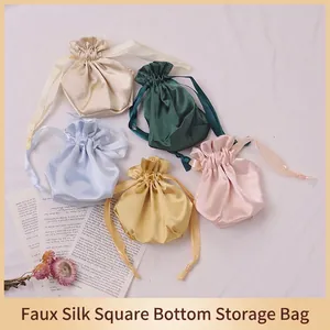 Faux Satin Satin Drawstring Bags Jewelry Packaging Pouches Satiny Square Bottom Gift Storage Pockets For Accessories
