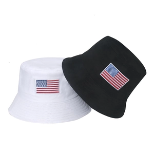 USA Flag Embroidery Bucket Hat Cotton Casual Sun Protection Fishermans Cap Outdoor For Men Women