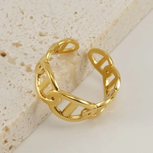 Open Adjustable Ring Stainless Steel 18K Gold Plated Geometric Pig Nose Anchor Link Fashion Jewelry For Women