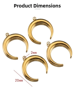 Detailsicht auf 20mm Gold-Mondanhänger für DIY-Schmuck mit Größenabmessungen