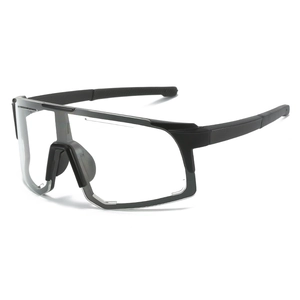 Outdoor cycling sunglasses with black square frame and clear lenses in a 45-degree view