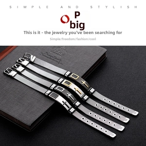 Detail view of men's stainless steel mesh bracelets with cross charms on black leather