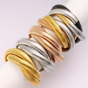 Minimalist elastic snake chain bracelet set in gold, silver, rose gold and black finish