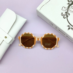 Octagonal striped children's sunglasses with UV400 lenses and white leather pouch