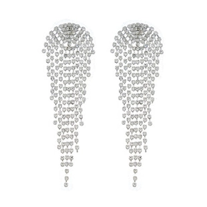 Close-up of elegant bridal tassel earrings featuring high-density silver rhinestones