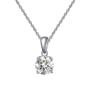 S925 sterling silver necklace with sparkling round zircon pendant and classic cable chain