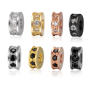 Copper Spacer Beads Cubic Zirconia Inlaid Cylinder Charms For DIY Bracelet Necklace Jewelry Making Accessory