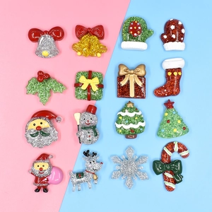 Glitter Christmas resin charms featuring Santa, tree, and reindeer set for DIY crafts